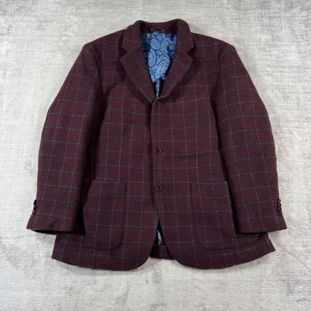 Tailorbyrd Blazer Mens 40R Burgundy Plaid Leomaster Italian Wool Sport Coat